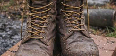 Fully restored and waterproofed work boots