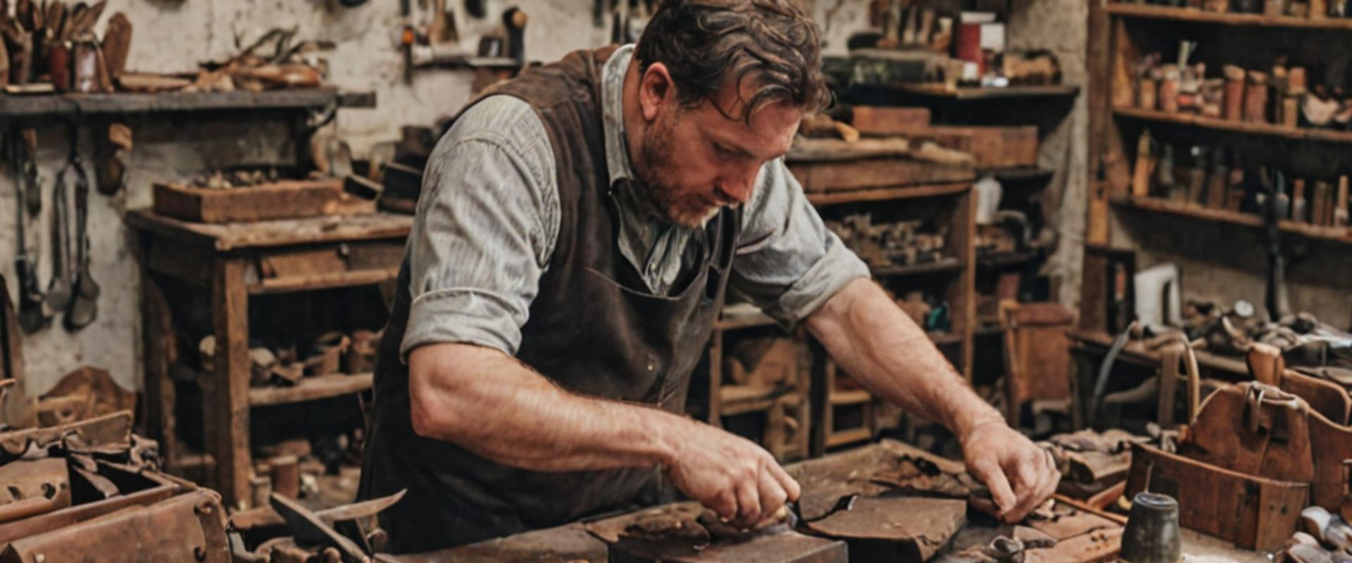 Traditional cobbler workshop with vintage tools