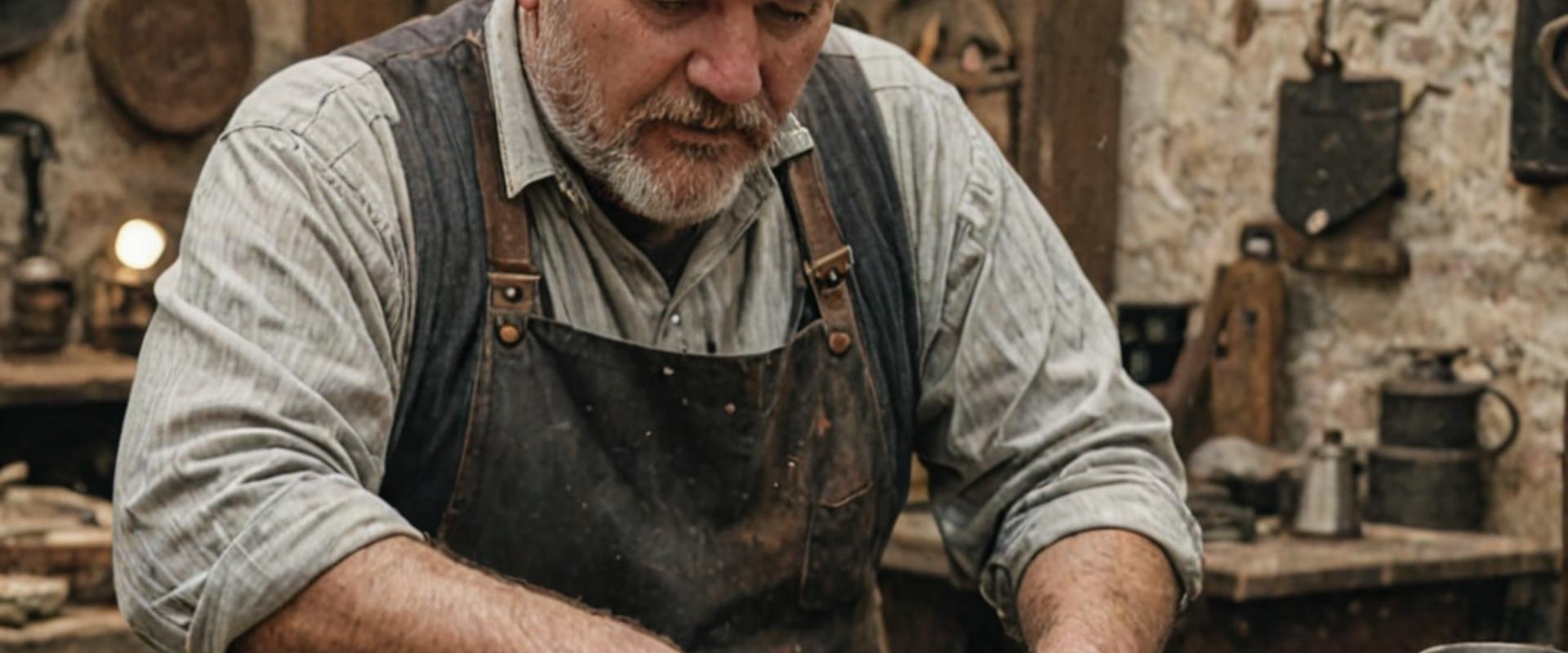 Master craftsman at work in traditional cobbler workshop
