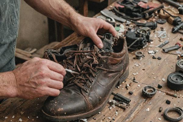 Careful disassembly and preparation of shoes for restoration