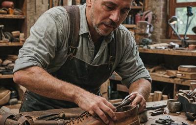 Skilled leather craftsman Carlos working on shoe restoration