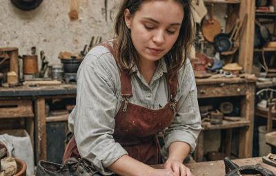 Apprentice craftsman Maria learning traditional techniques